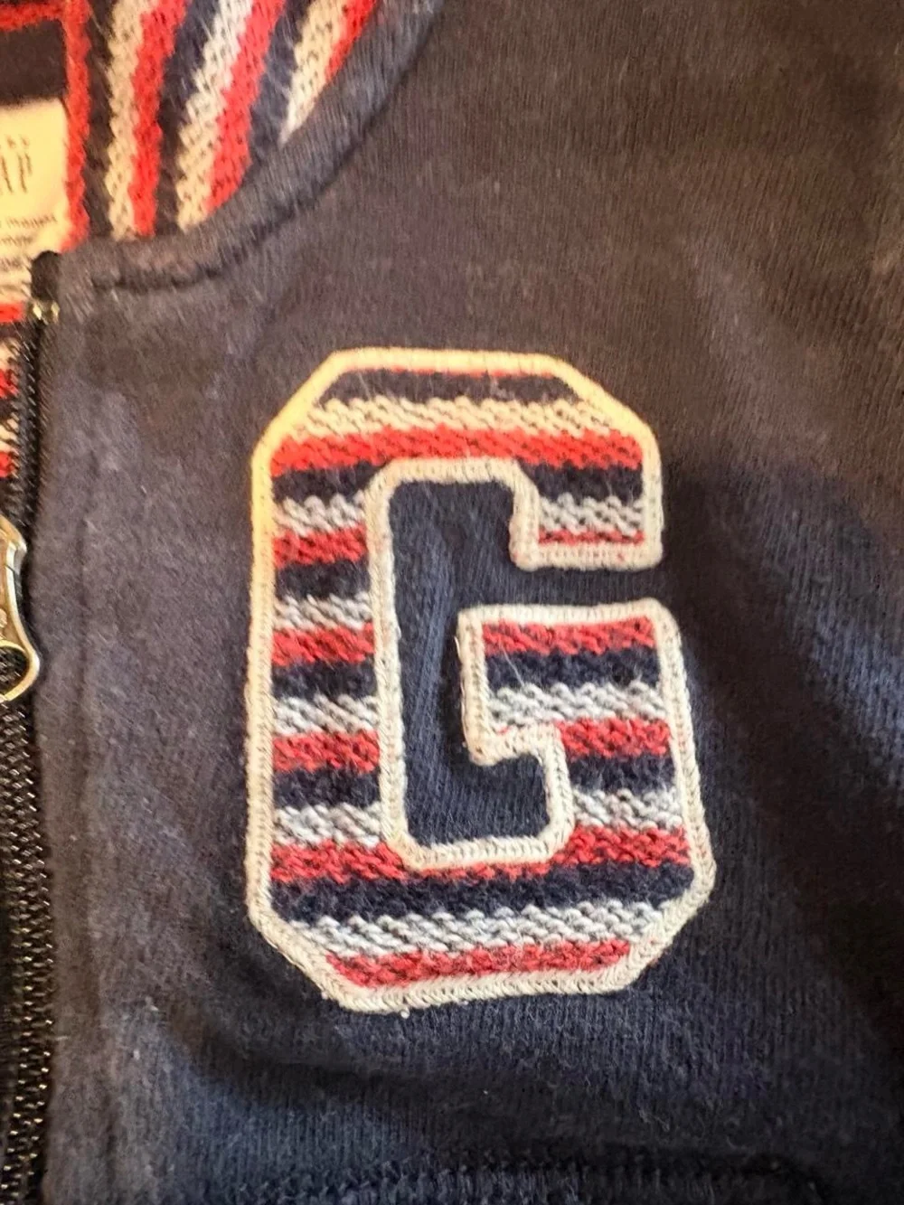 Navy Zip-Up Baby Gap Jacket with Striped Collar and 'G' Patch 12-18 months